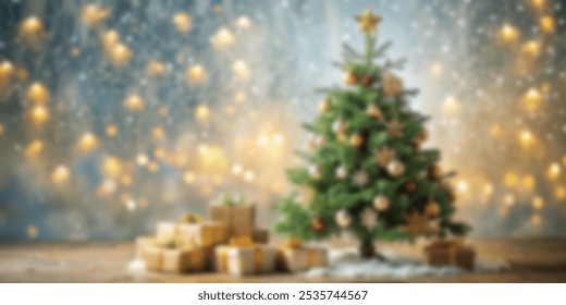 Abstract Gold Christmas New Year Background Winter Blured Bokeh Tree Presents Gifts Fireworks  Lights Magic Celebration Merry xmas Card Bright Decorative Nature 2025 2026 Design - Powered by Shutterstock