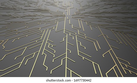 abstract gold futuristic electronic circuit board.3d render.