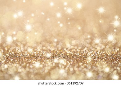 Abstract Golden Holidays Twinkle Lights On Background.