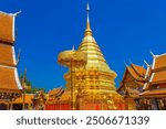 Abstract golden pagoda at Wat Phra That Doi Suthep is a Theravada buddhist Lanna style temple landmark in Chiang Mai, Thailand