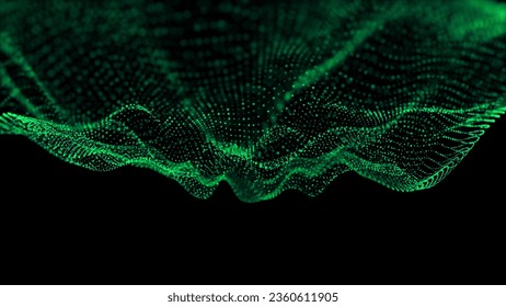 Abstract gradient hologram dynamic wave of particles. Digital technology background