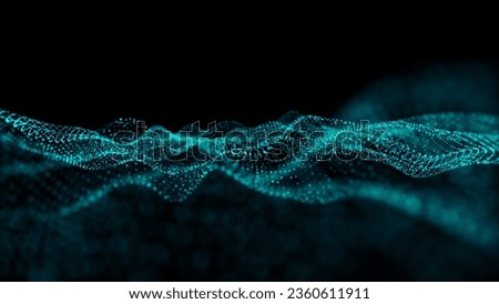 Abstract gradient hologram dynamic wave of particles. Digital technology background