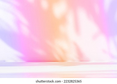 Abstract gradient pink studio background for product presentation. Empty room with shadows of window and flowers and palm leaves . 3d room with copy space. Summer concert. Blurred backdrop. - Shutterstock ID 2232825365