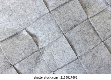 Abstract Gray Felt Background. Home Storage Basket Made Of Soft Grey Felt Material. Surface Of Felted Wool Fabric Texture. Close-up, Square Pattern