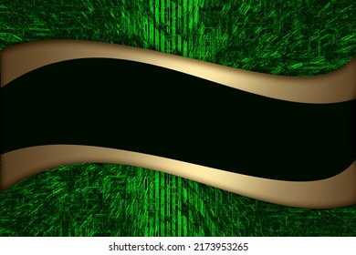 abstract green background with techno-style pattern with gold wavy line and copy space