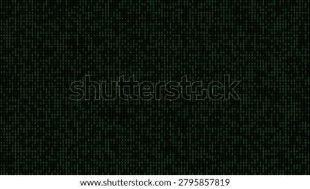 Abstract green binary code pattern consisting of digital zeros and ones on a dark black background representing computer science technology data programming and cybersecurity