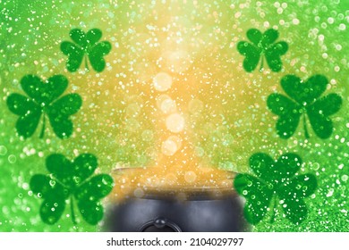Abstract green glitter sparkle background for St Patrick’s Day luck sale ad backdrop, lucky Saint Patty Irish party invite design, happy Paddy children kid leprechaun pot of gold or shamrock pattern 