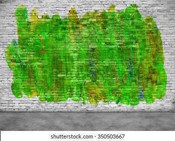 Abstract Green Graffiti Over White Brick Wall