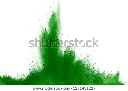abstract green powder splatted background,Freeze motion of color powder exploding/throwing color powder,color glitter texture on white background