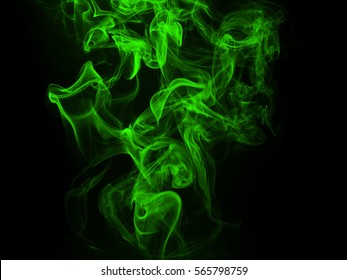 Abstract Green Smoke On Black Background, Darkness Concept