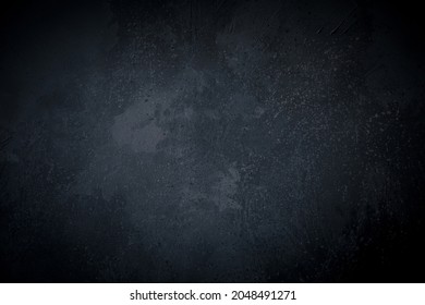 Abstract Grunge Black Background, Texture. Gloomy Dirty Old Empty Concrete Wall. Textured Rough Dark Surface. Vintage Web Banner Or Wallpaper With Copy Space