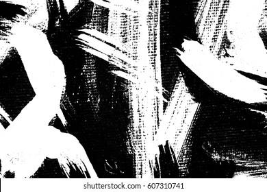 Abstract Hand Drawn Brush Stroke Paint Background / Art Painting On Canvas Black And White / Distress Texture