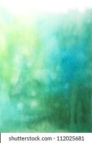 Abstract hand drawn watercolor background: blue and green blurs. Great for textures, vintage design, and luxurious wallpaper