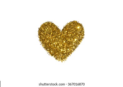 Abstract heart of golden glitter sparkle on white background