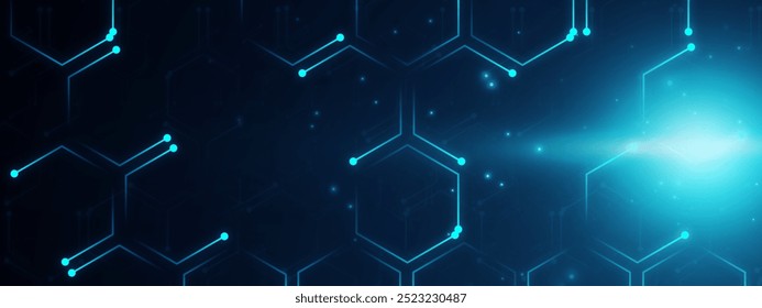 Abstract hexagon blue background banner futuristic business data technology modern concept, polygon shape lines connecting link dark blue contrast.