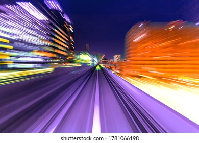 Abstract high speed technology POV train motion blurred concept from the Yuikamome monorail in Tokyo, Japan - Shutterstock ID 1781066198