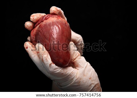 abstract illegal organ transplantation. A human heart in the hand of a surgeon woman. International crime. Assassins in white coats. Death and money. transplant isolated. Organ trafficking theft. 