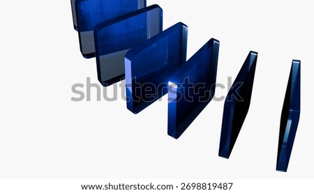 Abstract image of blue translucent rectangles arranged in dynamic, cascading pattern