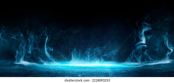 Abstract image of dark room concrete floor. Black room or stage background for product placement.Panoramic view of the abstract fog. White cloudiness, mist or smog moves on black background.  - Shutterstock ID 2218093253