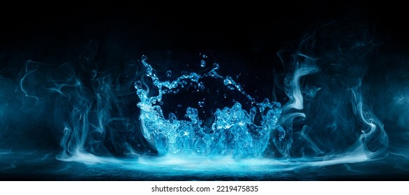 Abstract image of dark room concrete floor. Black room or stage background for product placement.Panoramic view of the abstract fog. White cloudiness, mist or smog moves on black background. 