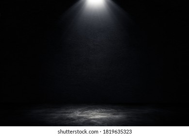 Abstract image empty space of Studio dark room concrete floor grunge texture background with spotlight.