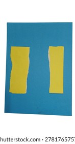 An abstract image featuring a blue background with two yellow rectangles of different shapes and sizes.
