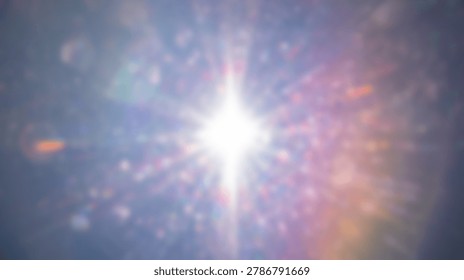 An abstract image featuring a bright light burst with a lens flare effect, surrounded by colorful bokeh, creating a vibrant and dynamic visual.