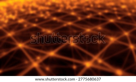 An abstract image featuring an orange network of connected dots and lines, creating a perspective view. The design suggests connectivity and digital networks.