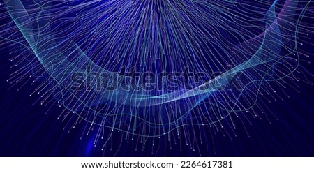Abstract image of neural connections on blue background. Technological background for a design on the theme of artificial intelligence, big date, neural connections
