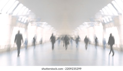 Abstract Image Of People In The Lobby Of The Modern Transport Center Of The Airport Bus And Train Station