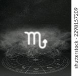 Abstract image of the sign of the zodiac Scorpio against the background of the starry sky and smoke