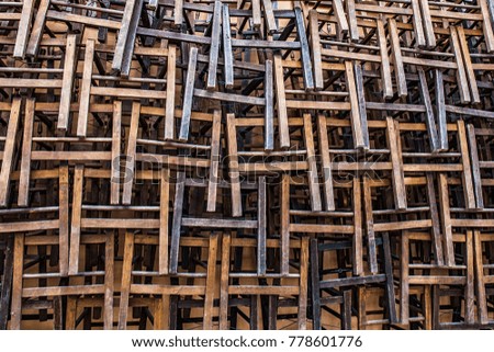 Abstract image with a wall of wooden frames