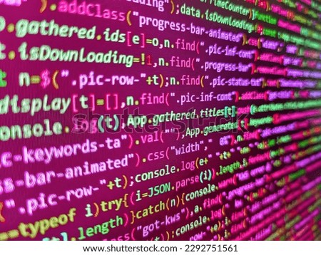 Abstract information digital technology modern background. React HTML, native concept on LCD. Software source code. Database bits access stream visualisation. Project managers work new idea Foto stock © 
