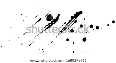 abstract ink black of stain or splash black watercolor paint and liquid Ink splash splatter is calligraphy of scatter watermark line brush for concept design isolated on white background,clipping path