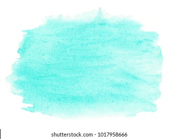 Abstract ink texture brush background turquoise green aquarel watercolor splash hand paint on white background