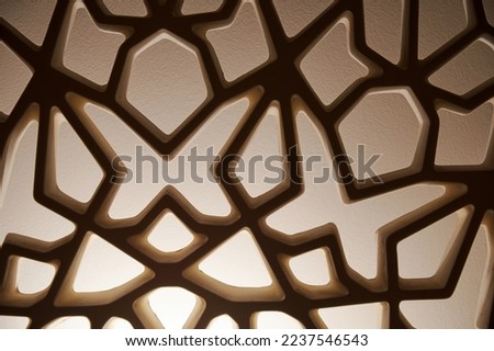 Abstract interior wall decor with sunbeams pattern with geometric forms. Decorative interior lights