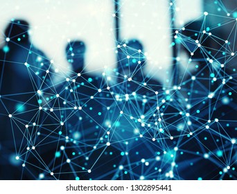 Abstract internet connection network background with silhouette of business team - Powered by Shutterstock - Get 15% off with code: PIKWIZARD15