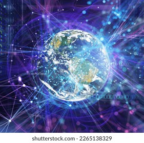 Abstract internet connection network background with motion effects. Earth provided by NASA