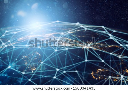 Abstract internet connection network background with motion effects. Earth provided by NASA.