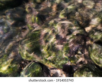 Abstract Intimate Landscape With Underwater Stone In River Bed