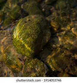 Abstract Intimate Landscape With Underwater Stone In River Bed