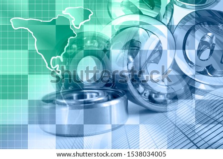 Abstract inustrial background with bearings and map.