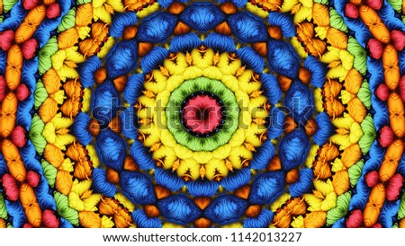 Abstract kaleidoscope background. Beautiful multicolor kaleidoscope texture. Unique and inimitable design. Geometrical symmetrical ornament.
