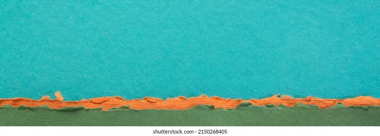 Abstract Landscape In Blue And Green Pastel Tones - A Collection Of Handmade Rag Papers, Panorama Web Banner