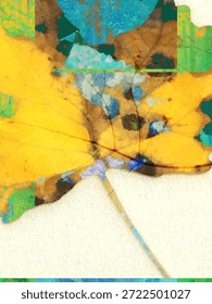 An abstract leaf with different patterns and colors and shapes.
