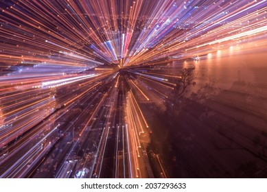 Abstract light burst with rainforest and town background