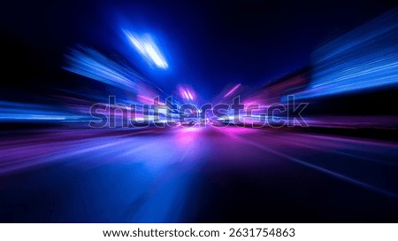 Abstract Light Trails Creating Speeding Motion in a Futuristic Urban Scene