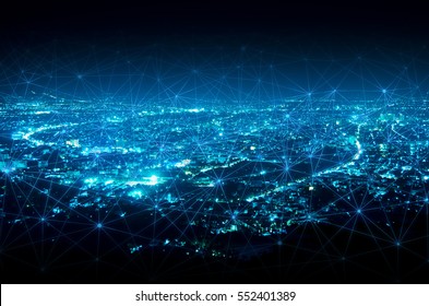 abstract line connection on night city background