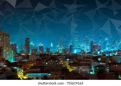 Abstract Line Connection On Night City Background