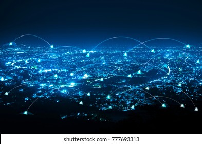 Abstract Line Connection On Night City Background